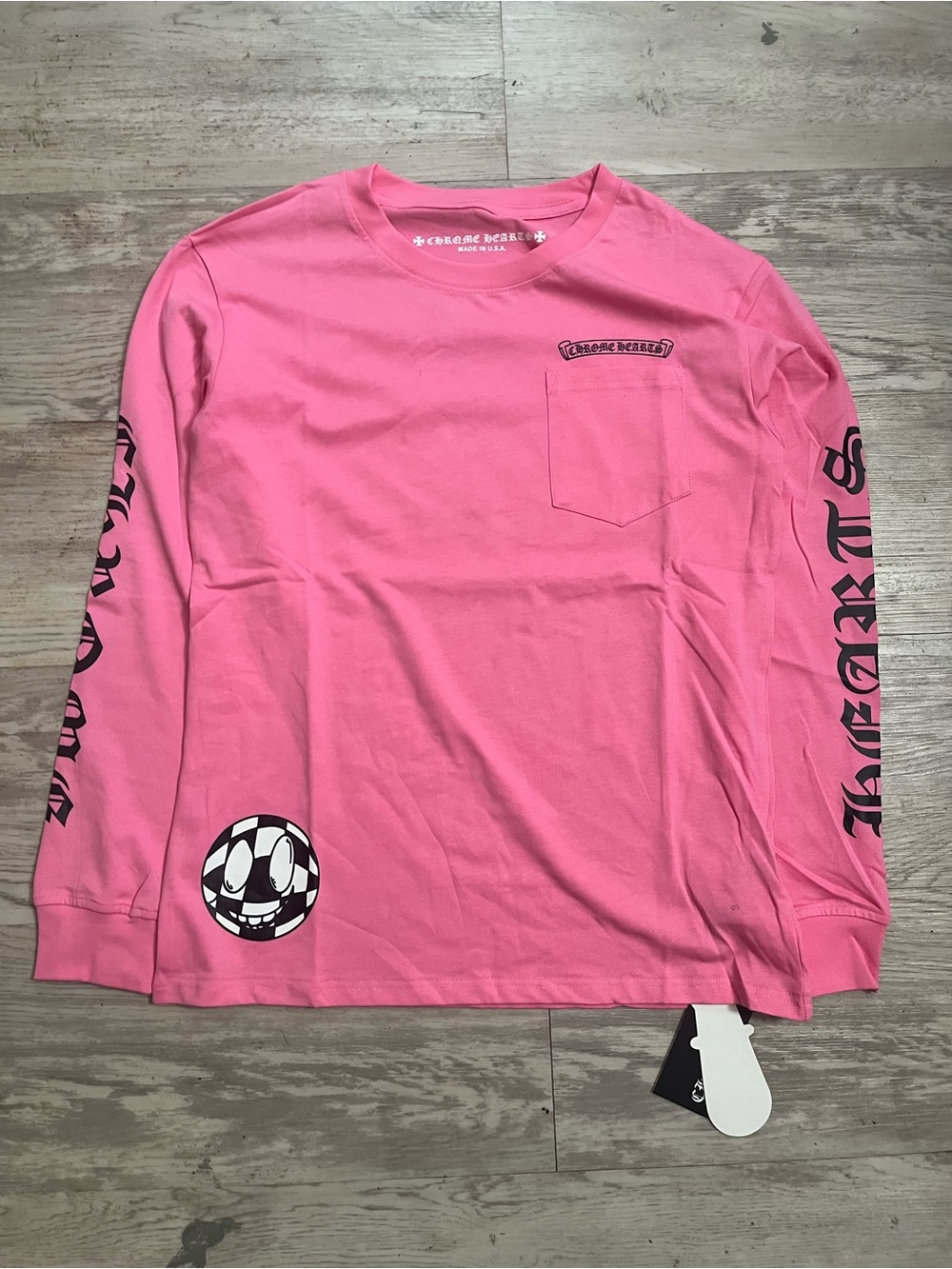 Chrome Hearts Pink Long Sleeve Pocket Tee with Sleeve Graphics